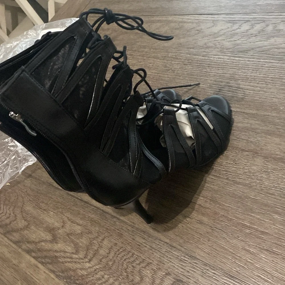 NWT BURJU Vikky Open Toe Strappy Mesh Cut Out Lace Up Ankle Boots | Size 11 - Picture 8 of 12